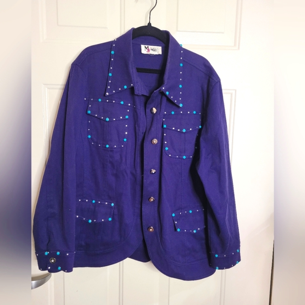 Maggie Sweet Rhinstoned‎ Button Up Lightweight Jacet Size Large